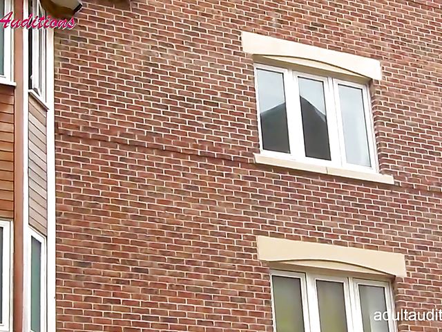 Blowjob audition and cum swallow with skinny Leyla and the nerd