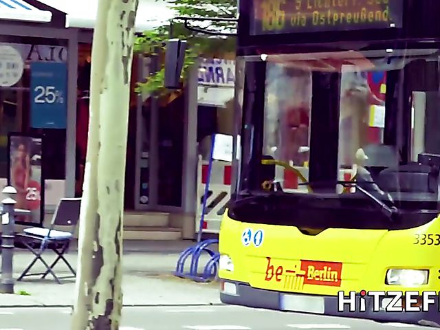 German MILF Sophie Logan flashes her tits and slit in the street before she gets fucked