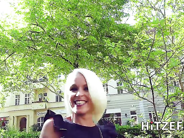 German MILF Sophie Logan flashes her tits and slit in the street before she gets fucked
