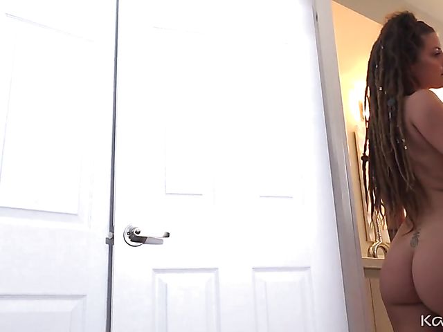 Indica Flower gets her pierced pussy attacked in the bathroom on laundry day