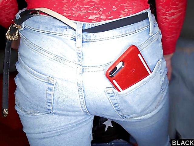 Mazzy Grace - Blacked blonde in blue jeans and red lace top