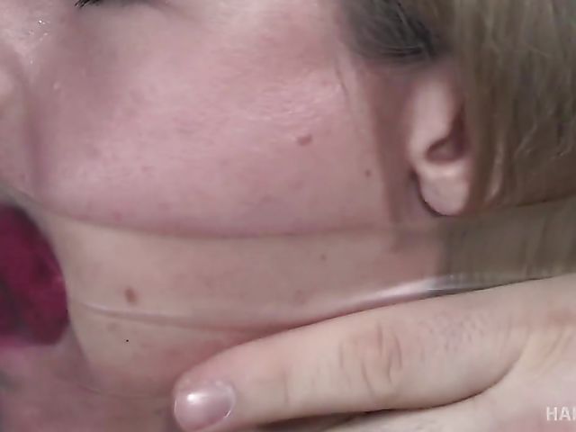 Hard tied babe Kit Mercer with big titties and a bald pussy