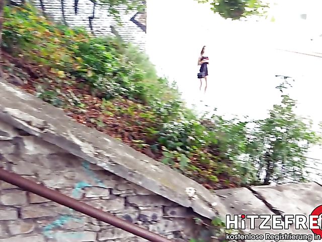 Minidress sex in public place with tiny Mina