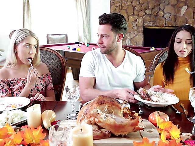 Family threesome on Thanksgiving with stepsisters Avi Love and Paisley Bennett