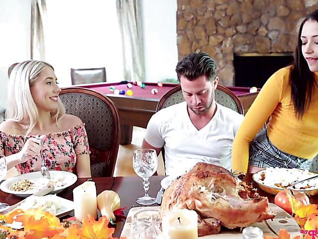 Family threesome on Thanksgiving with stepsisters Avi Love and Paisley Bennett