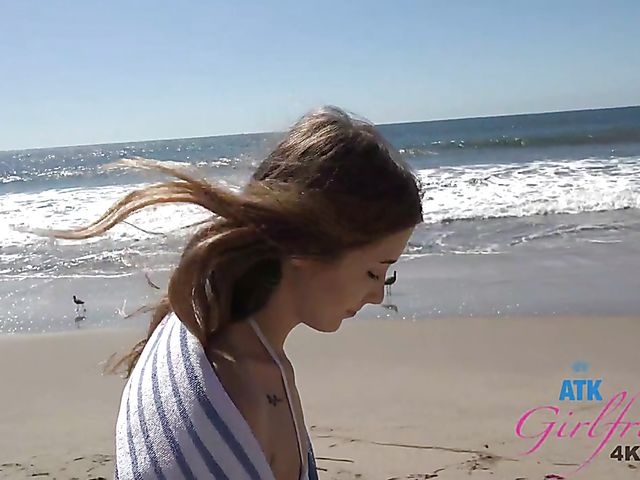 Pretty bikini teen Audrey Hempburn shows it all on the way to the beach