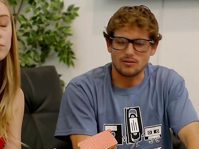 Nerdy roommate watches cute Haley Reed and her boyfriend fuck