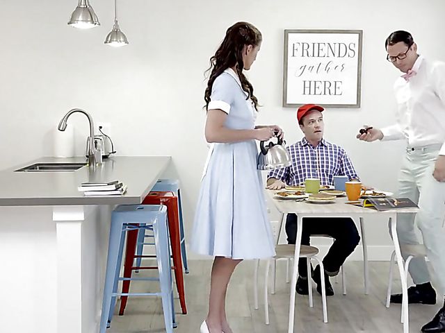 Skinny milf maid Sofie Marie fucks a milkman after breakfast