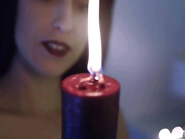 Hot wax play in bed and fingering hairy snatch in the candlelight with dirty Violet Russo