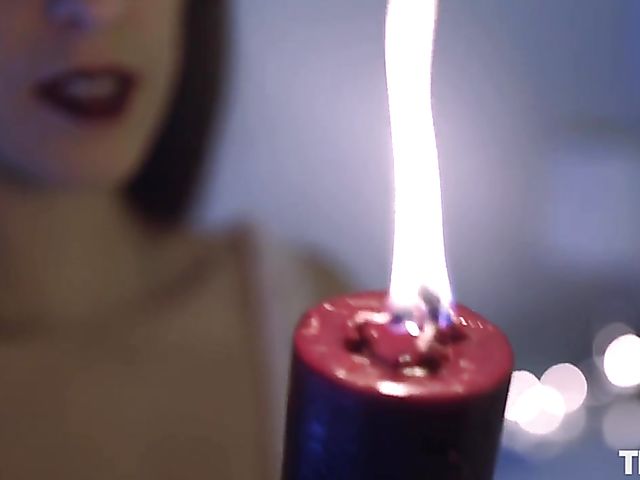 Hot wax play in bed and fingering hairy snatch in the candlelight with dirty Violet Russo
