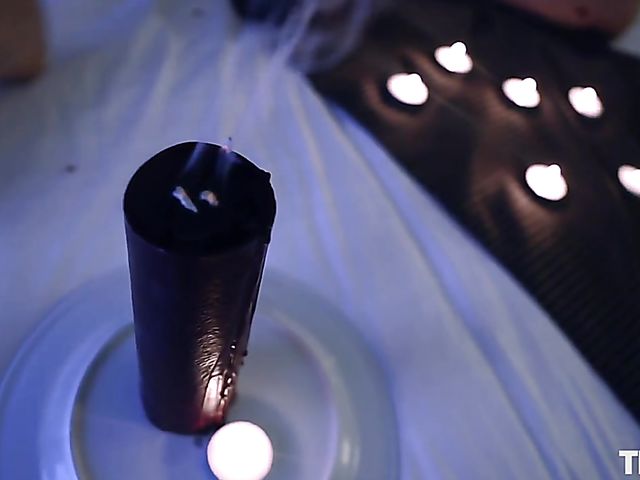 Hot wax play in bed and fingering hairy snatch in the candlelight with dirty Violet Russo