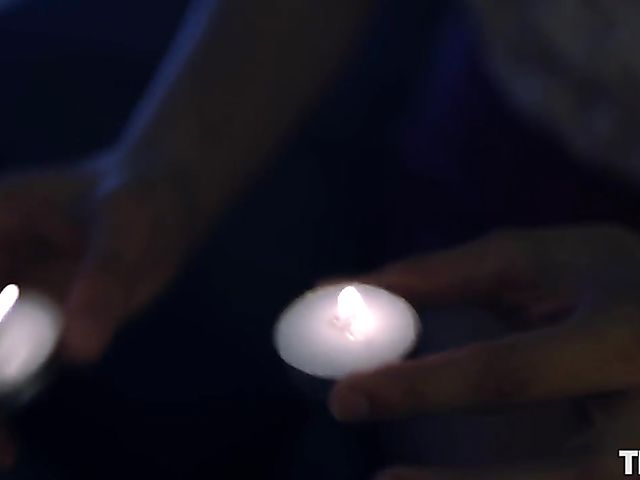 Hot wax play in bed and fingering hairy snatch in the candlelight with dirty Violet Russo