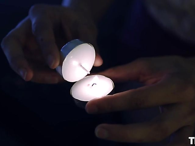 Hot wax play in bed and fingering hairy snatch in the candlelight with dirty Violet Russo