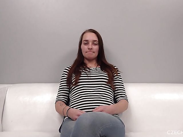 Czech amateur Lucka gets oiled up on the couch