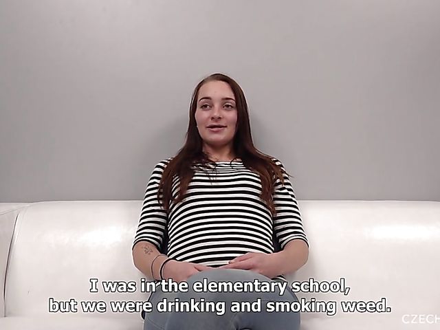 Czech amateur Lucka gets oiled up on the couch