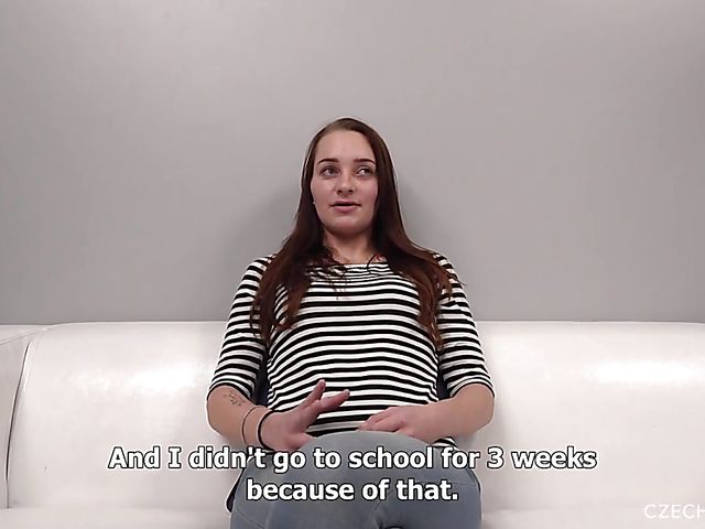 Czech amateur Lucka gets oiled up on the couch