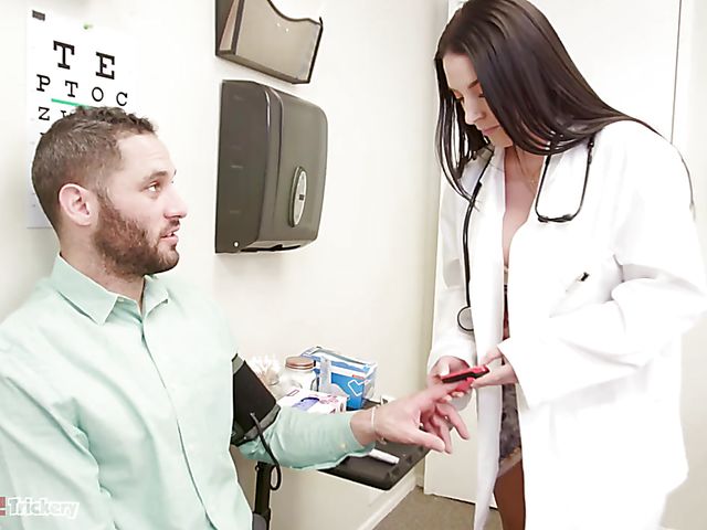 Busty doctor Angela White testing her patient's erection