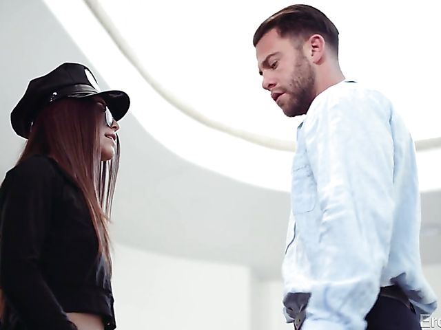 Sexy police girl in black boots Gianna Gem fucking on stairs