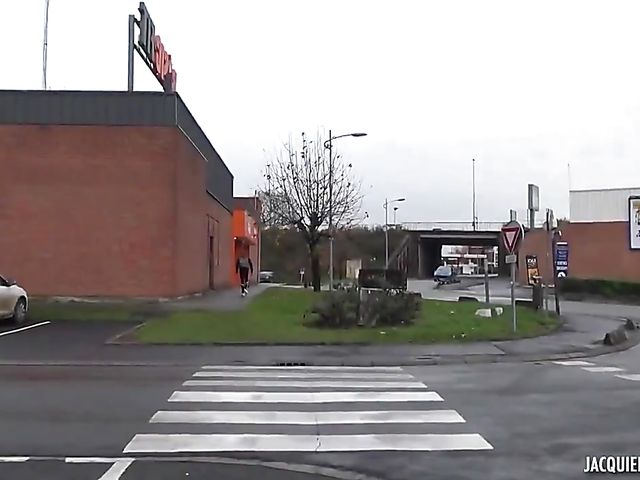 Big titty French MILF Victoria flashing in the street and getting fucked