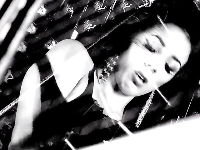 Jelena Jensen solo in black fishnet stockings and gloves