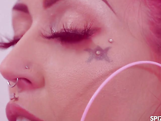 Big tits tattoo alt babe Janey Doe fucking with her lace teddy on