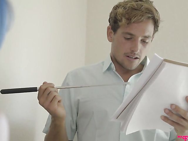 German hottie Jewelz Blu learns English with a hard dick in her shaved pussy