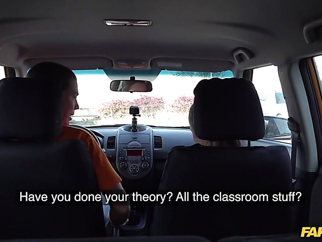 Car fuck in black stockings for Sanny Luke's driving license 