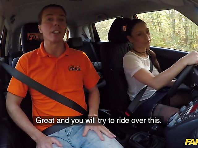 Car fuck in black stockings for Sanny Luke's driving license 