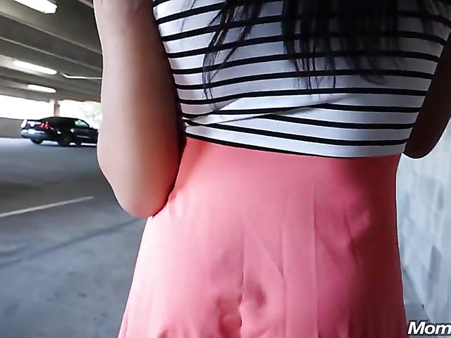 Busty ebony MILF public spreading and fucking POV