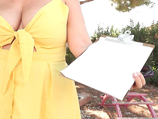 Joclyn Stone - Mature fingering and dildoing her plump pussy in her yellow summer dress