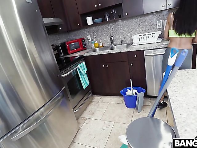  Tight latina maid with firm tits and ass Tia Cyrus gets nude and takes his cock for extra cash
