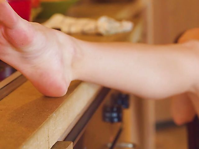 Skinny strip tease in the kitchen while cooking with Lea Rose
