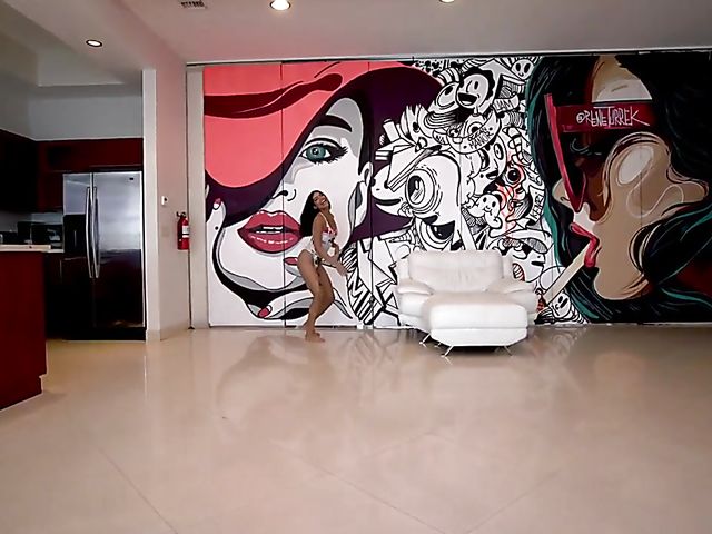 Petite latina Maya Farrell posing in the nude and getting nailed