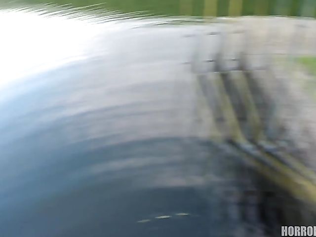 Dirty outdoor POV in ripped bikini by the lake