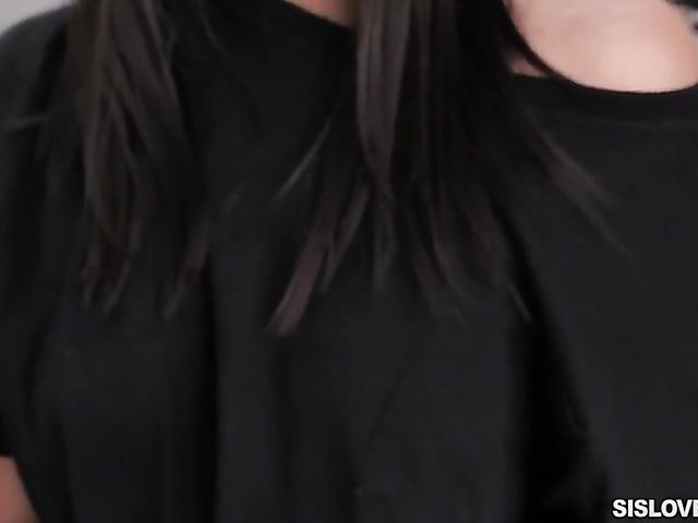 POV brunette Dana Wolf sucks and fucks her big stepbrother's cock