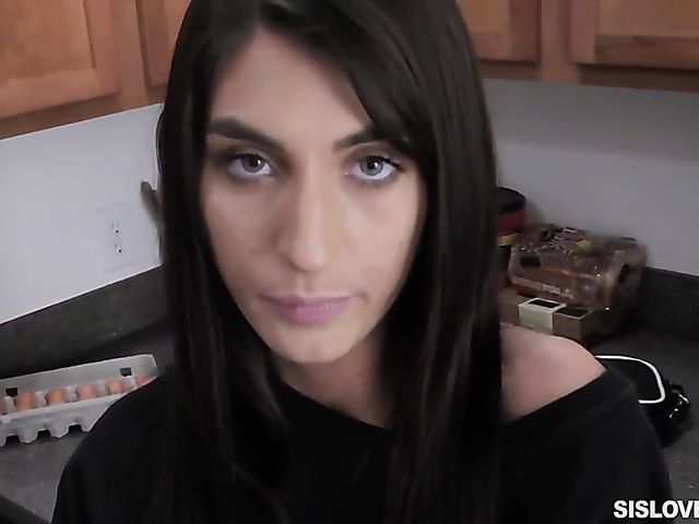 POV brunette Dana Wolf sucks and fucks her big stepbrother's cock