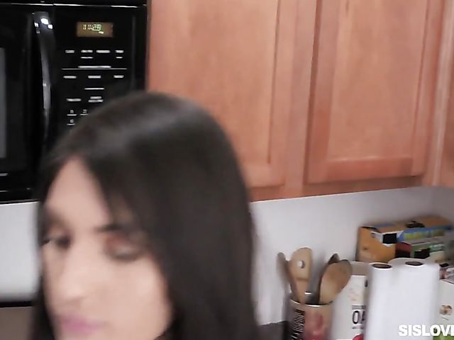 POV brunette Dana Wolf sucks and fucks her big stepbrother's cock