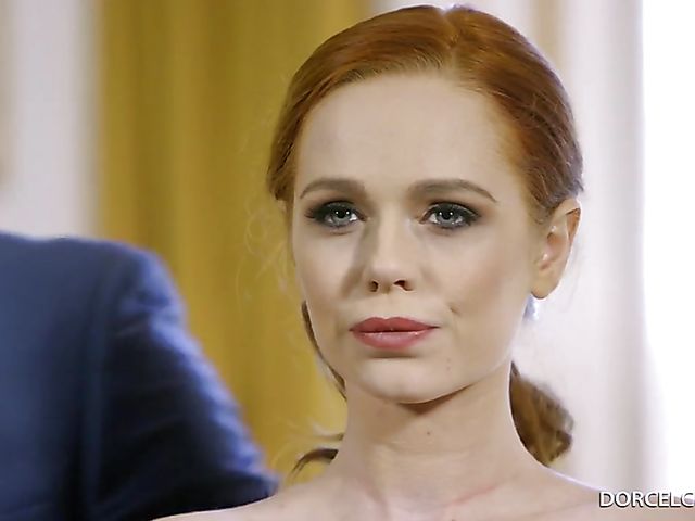 Elegant stewardess Mariska lures sexy redhead Ella Hughes into threesome
