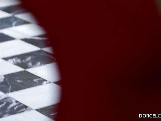 Elegant stewardess Mariska lures sexy redhead Ella Hughes into threesome