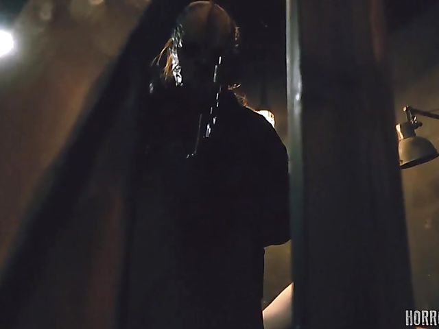 Masked butcher fucks his shaved and hairy sex slaves