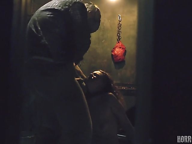 Masked butcher fucks his shaved and hairy sex slaves