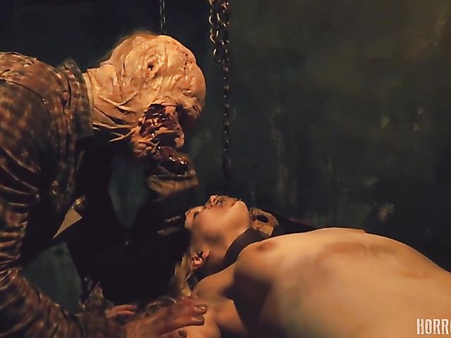 Masked butcher fucks his shaved and hairy sex slaves