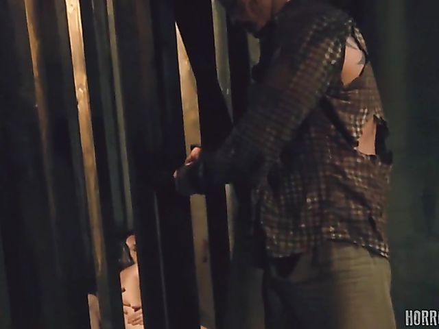 Masked butcher fucks his shaved and hairy sex slaves