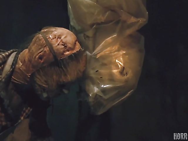 Masked butcher fucks his shaved and hairy sex slaves