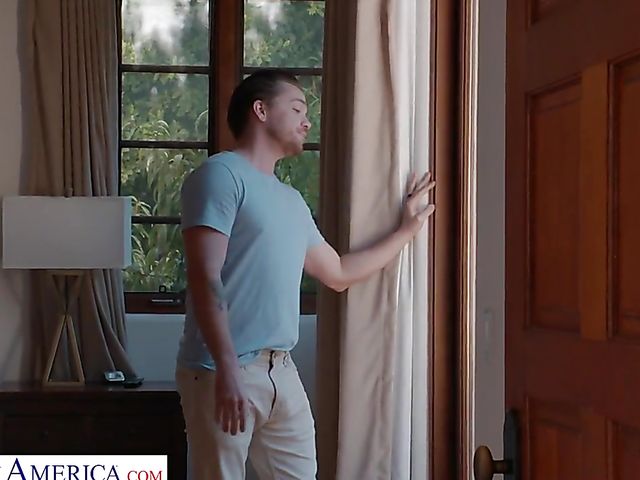 Asian slut Kendra Spade teases her neighbor Kyle Mason by the pool and gets boned in the kitchen