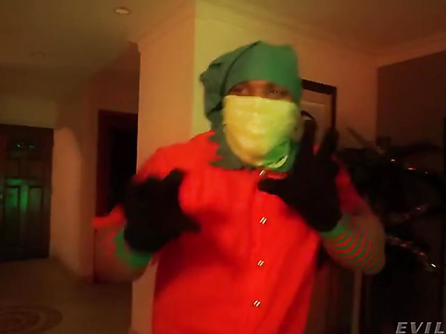 Nasty Christmas threesome party with black Santas sharing Adira Allure