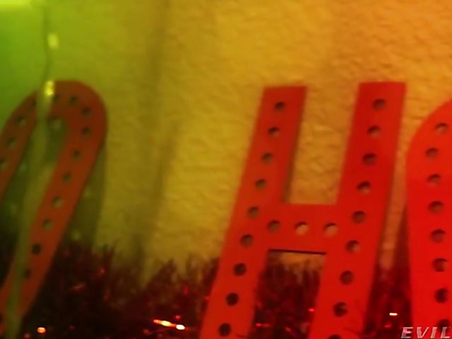 Nasty Christmas threesome party with black Santas sharing Adira Allure