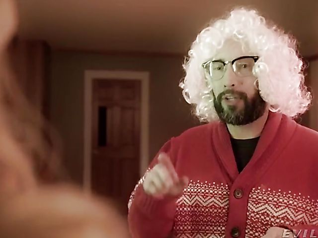 Nasty Christmas threesome party with black Santas sharing Adira Allure