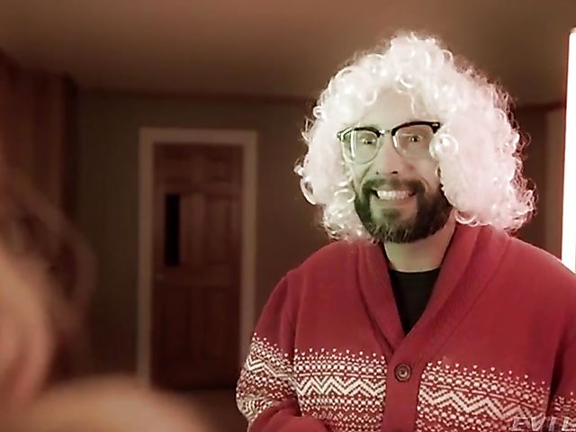 Nasty Christmas threesome party with black Santas sharing Adira Allure