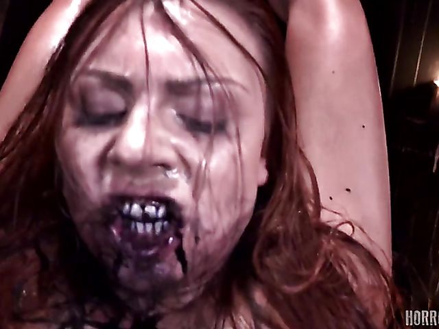 POV horror BDSM sex with bound girls with legs spread wide and black mass inside of them